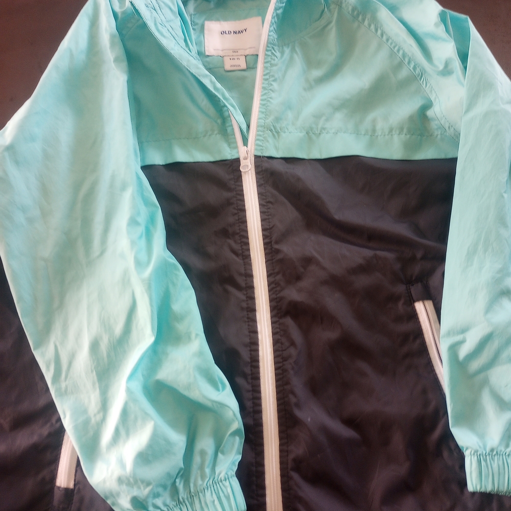 Old Navy Aqua and Navy Colorblock Hooded Jacket Boys Small